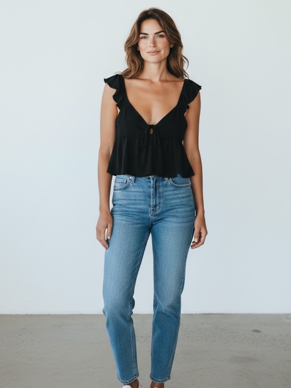 La Hearts Black Ruffle Tie-Front Crop Top